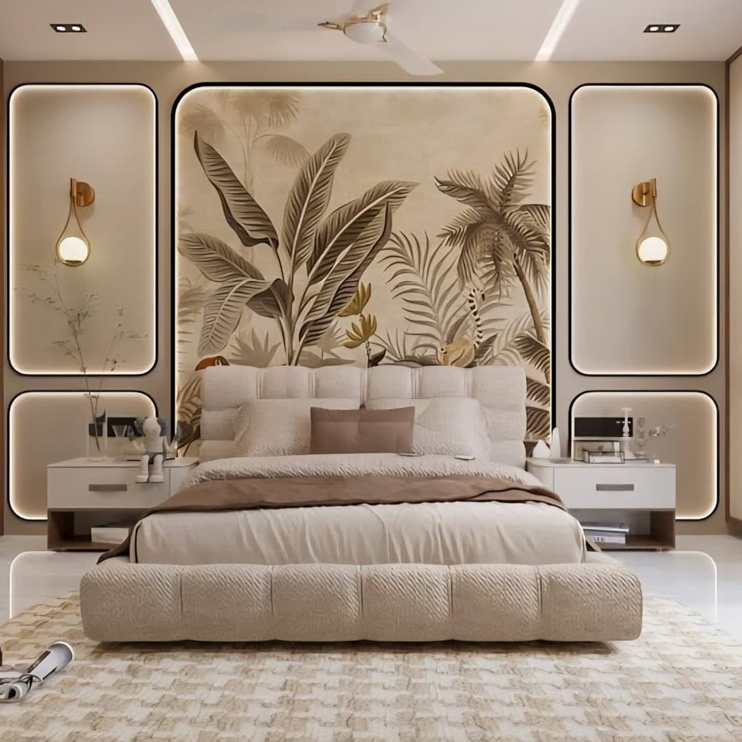 5. Tropical Glamour in Beige and Gold - bedroom ideas for women