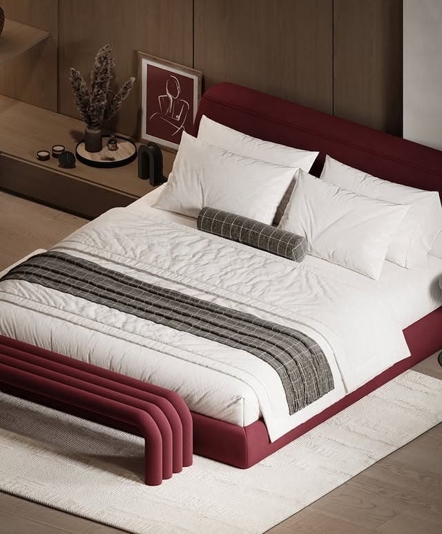 7. Contemporary Contrast in Burgundy and White - bedroom ideas for women