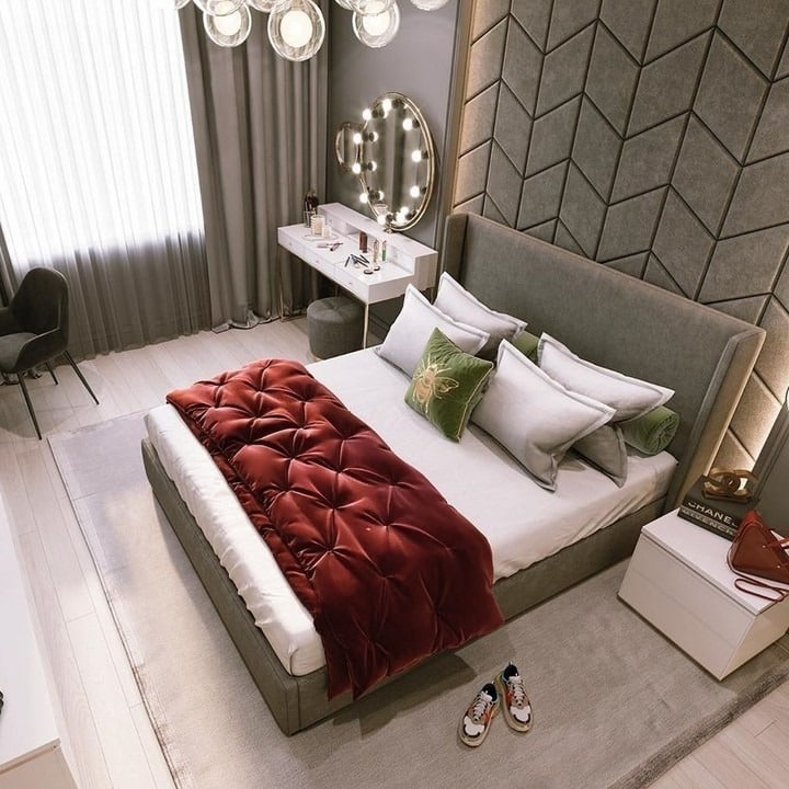 18. Modern Glam in Ruby and Grey - bedroom ideas for women