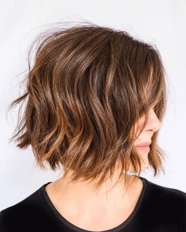5. Wavy Graduated Bob with Warm Caramel Highlights - Short Hair with Layers