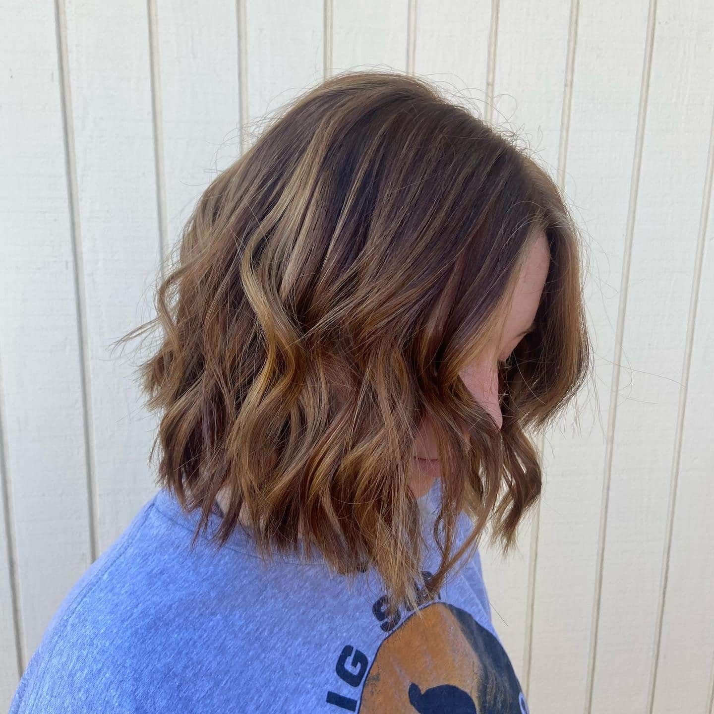 7. Beachy Layered Lob with Golden Brown Dimension - Short Hair with Layers