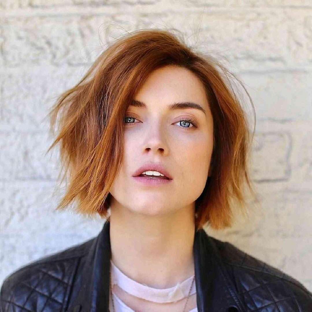 17. Textured Copper Bob with Side Sweep - Short Hair with Layers