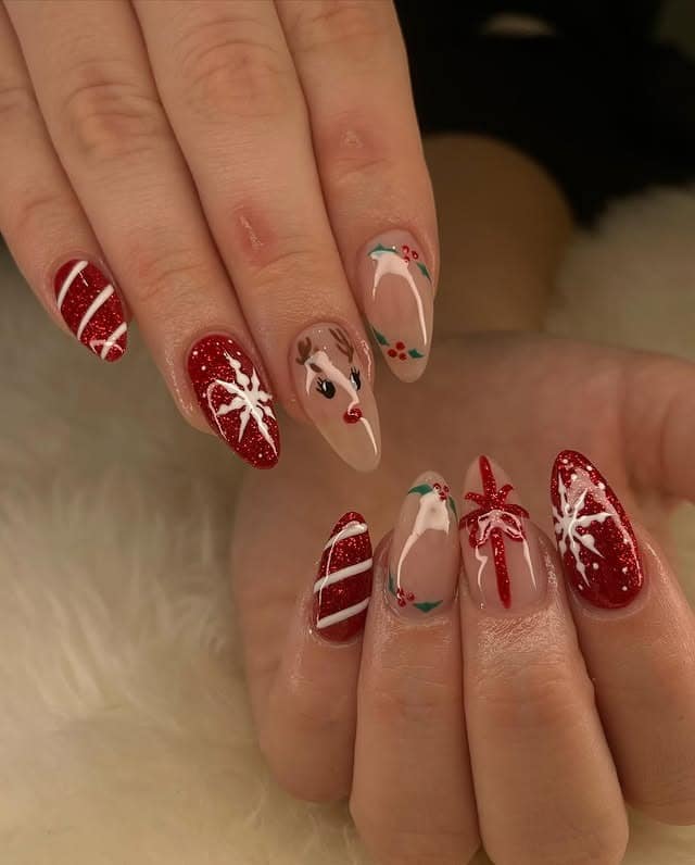 2. Sparkling Reindeer Elegance - reindeer nail ideas