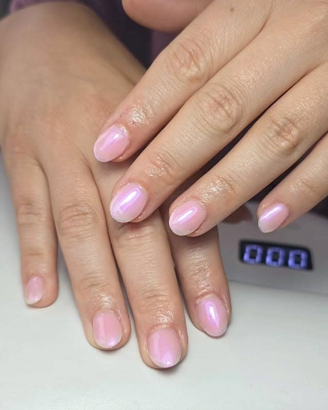 15. Iridescent Pearl – Soft Pink Glow - rounded nail ideas