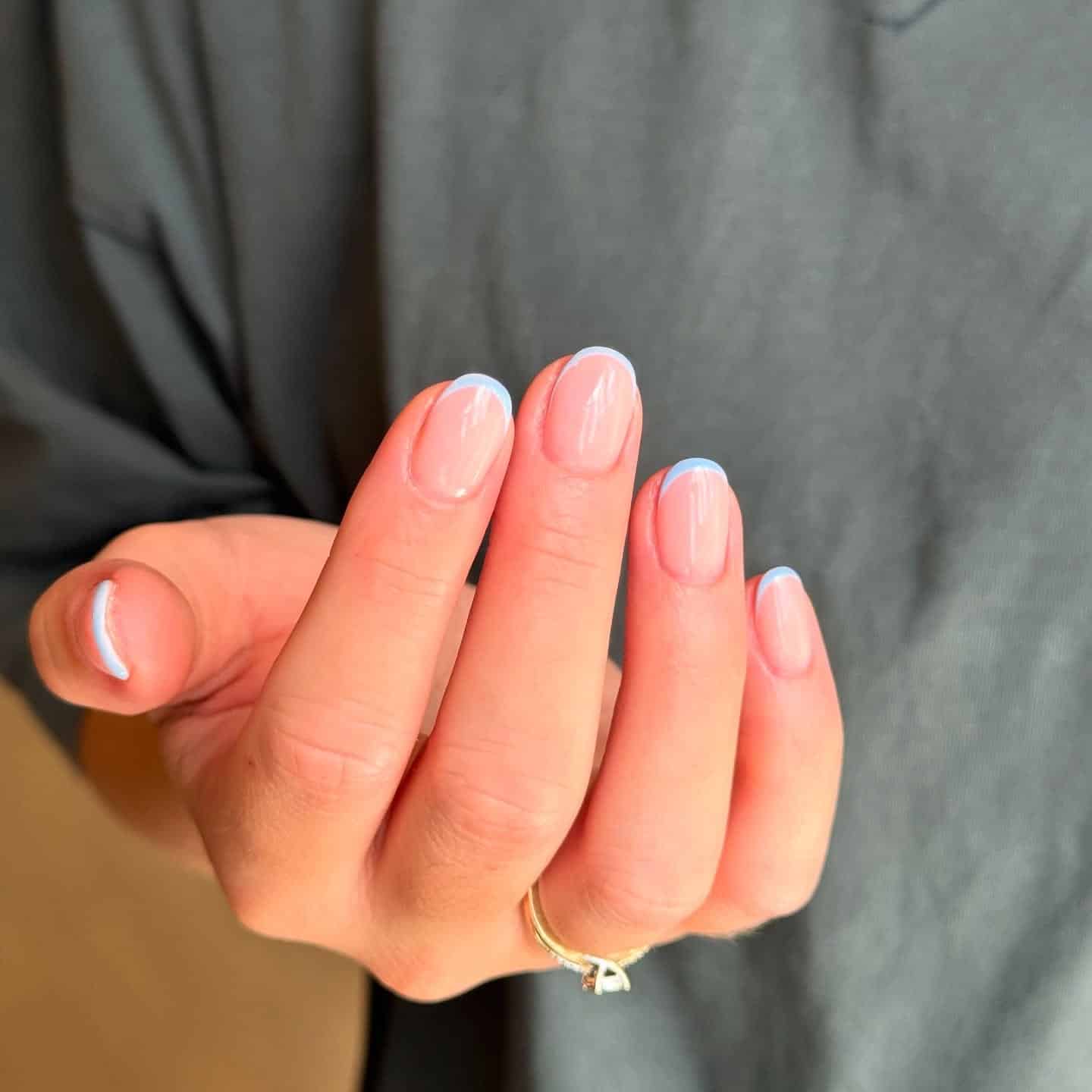 19. Skyline French – Baby Blue Accent - rounded nail ideas