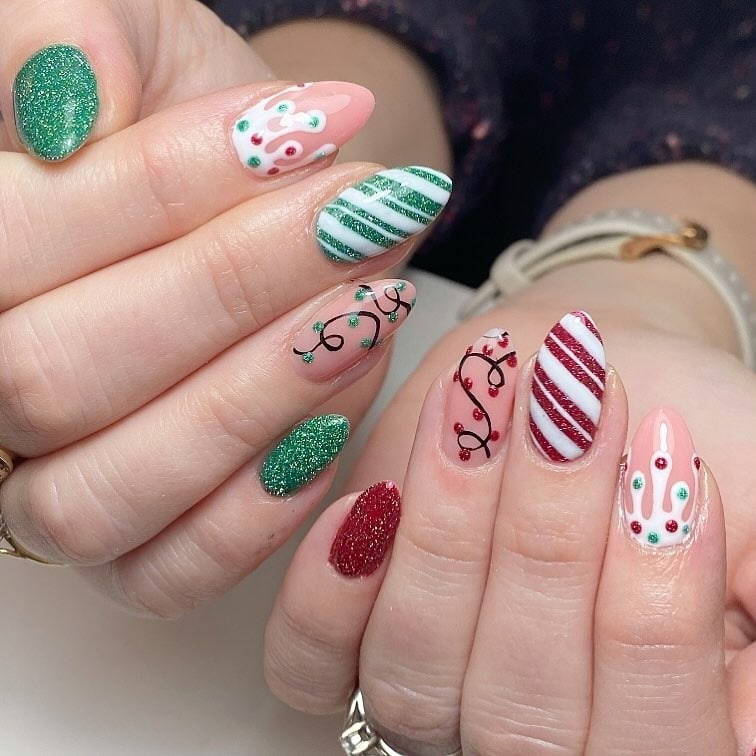 5. Peppermint Twist Mix - short christmas nail ideas