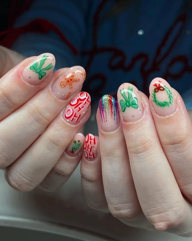 7. Jolly Christmas Cheer - short christmas nail ideas