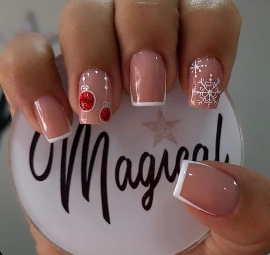 17. Festive French Elegance - short christmas nail ideas