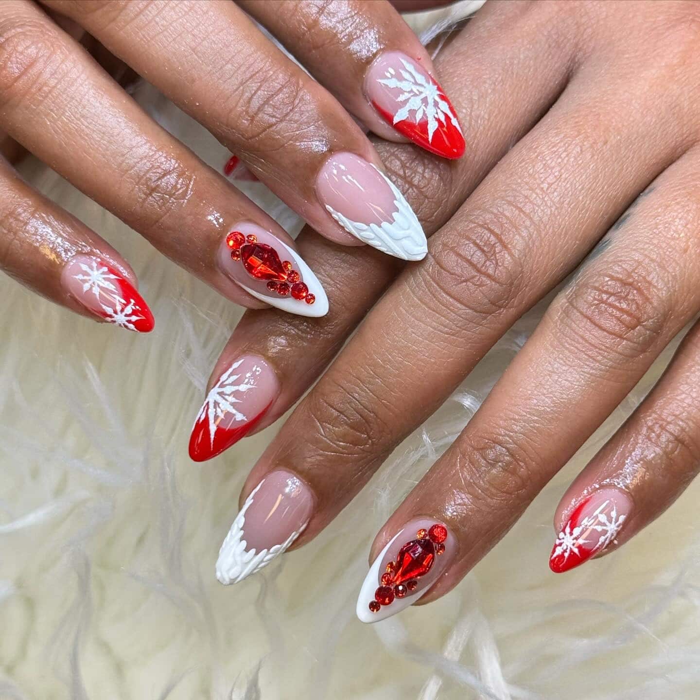 21. Crimson Frost Elegance - short christmas nail ideas