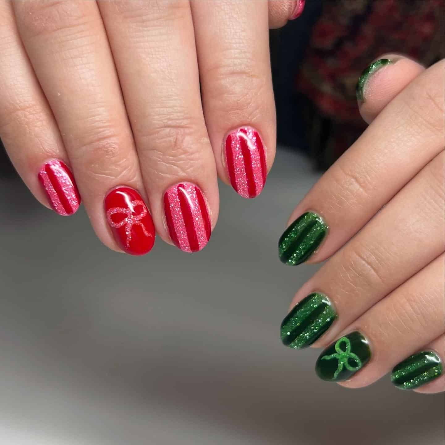 22. Wrapped in Christmas Cheer - short christmas nail ideas