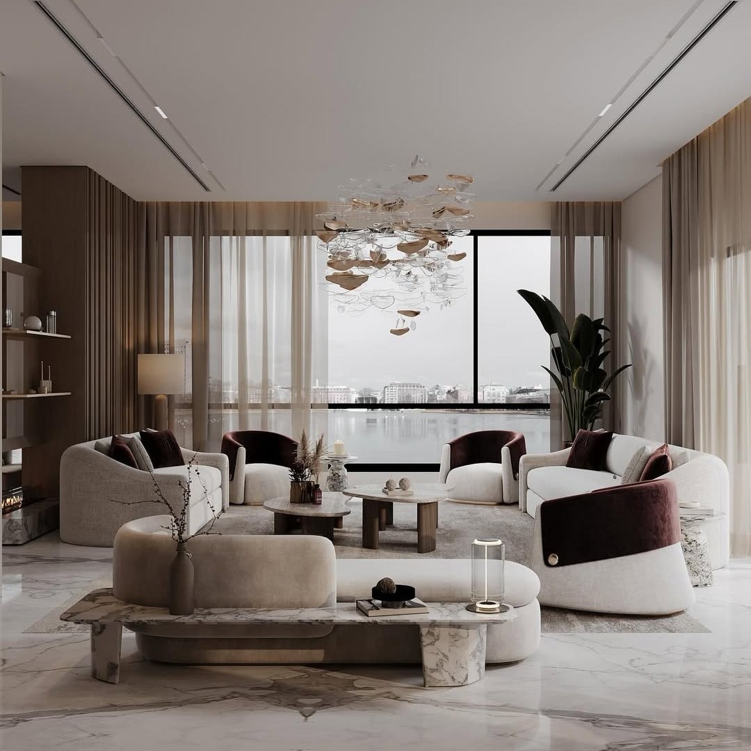 1. Modern Elegance with Warm Neutrals - open concept living room ideas