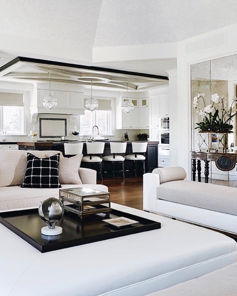 2. Classic Contrast in Monochrome Tones - open concept living room ideas