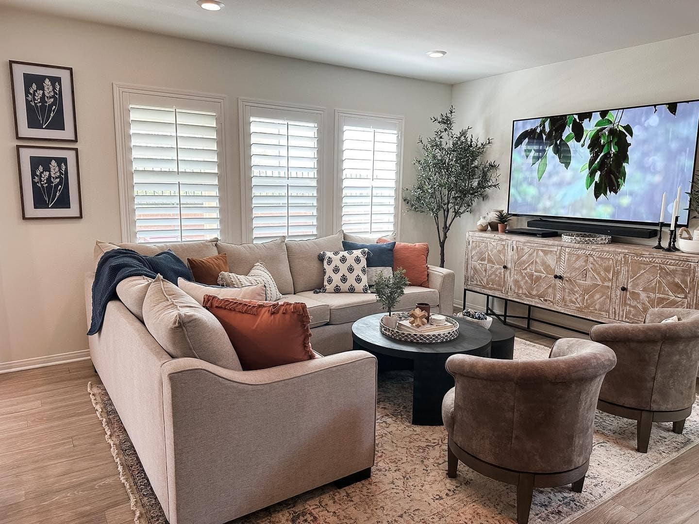 5. Cozy Contemporary with Earthy Accents - open concept living room ideas