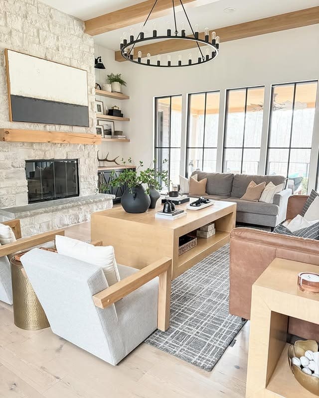 19. Refined Rustic with Layered Texture - open concept living room ideas