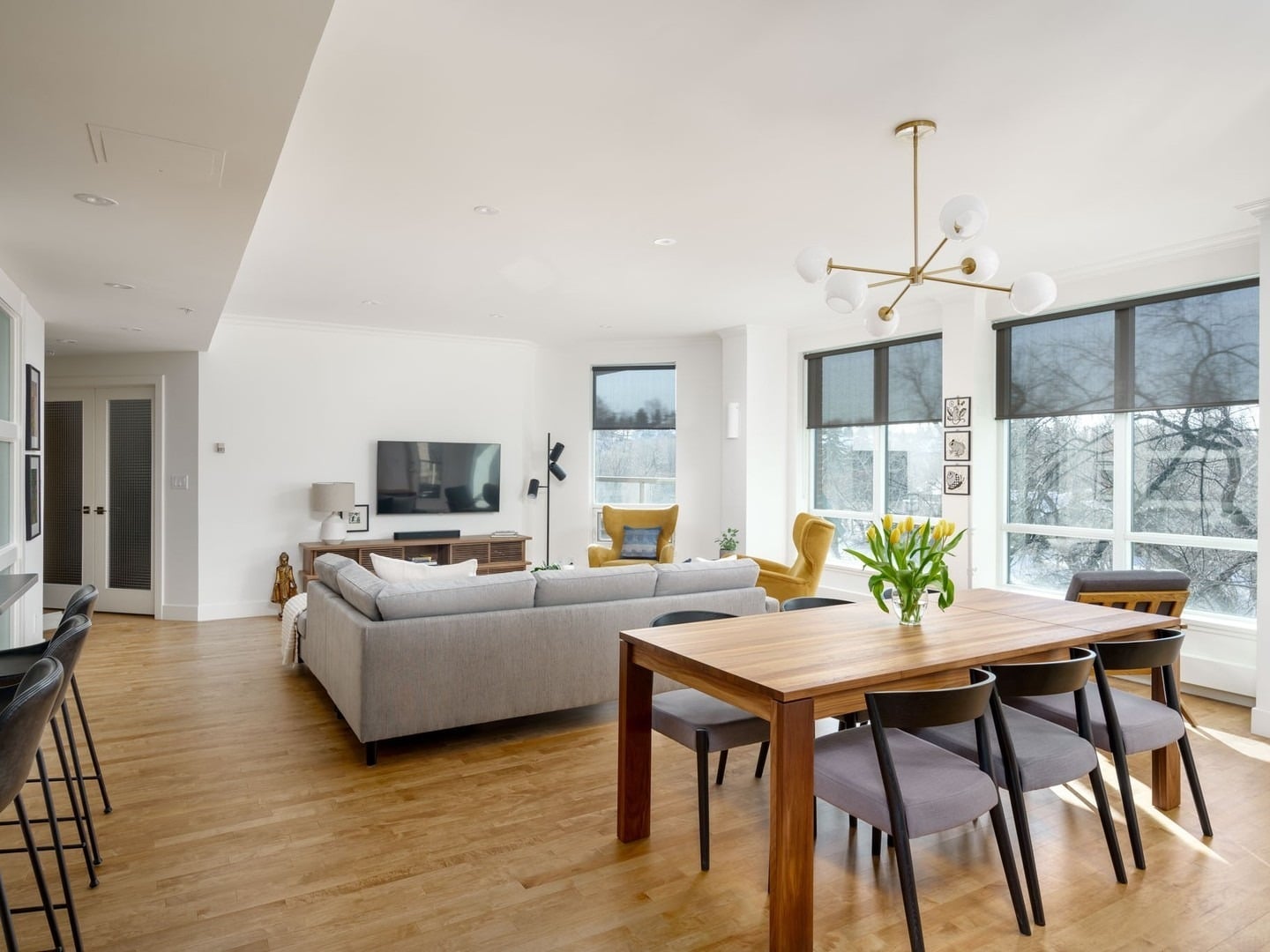 20. Scandinavian Light with Golden Accents - open concept living room ideas