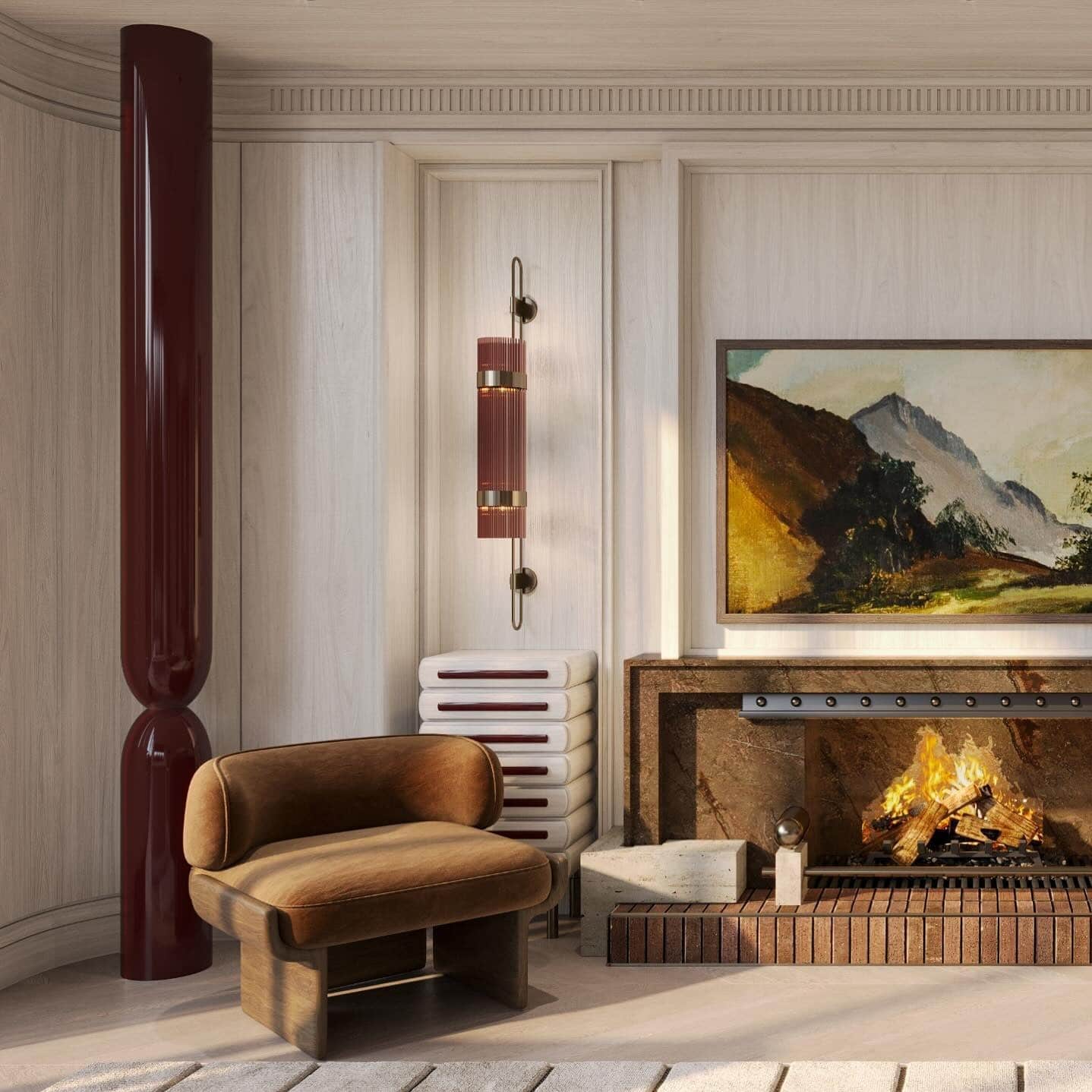 3. Art Deco Revival with Earthy Tones - fireplace living room ideas