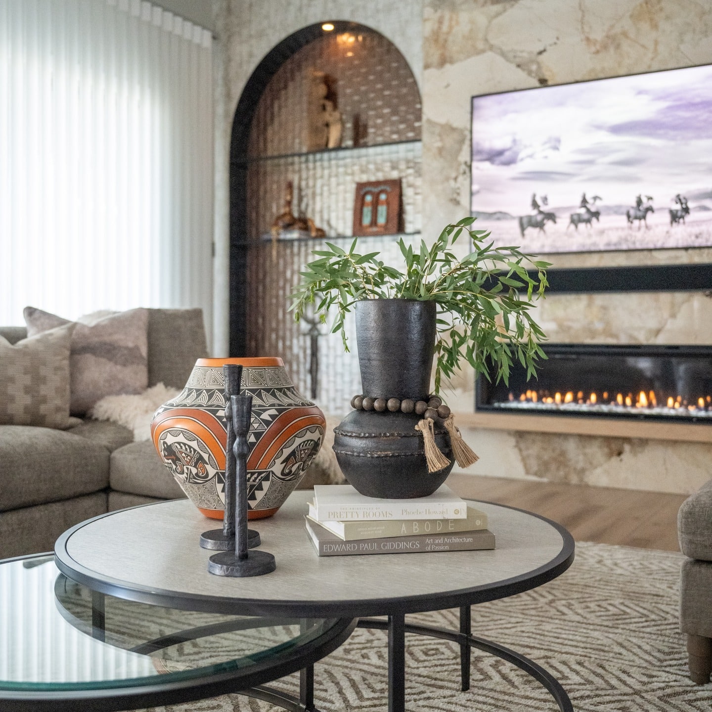 10. Global Texture with Modern Warmth - fireplace living room ideas