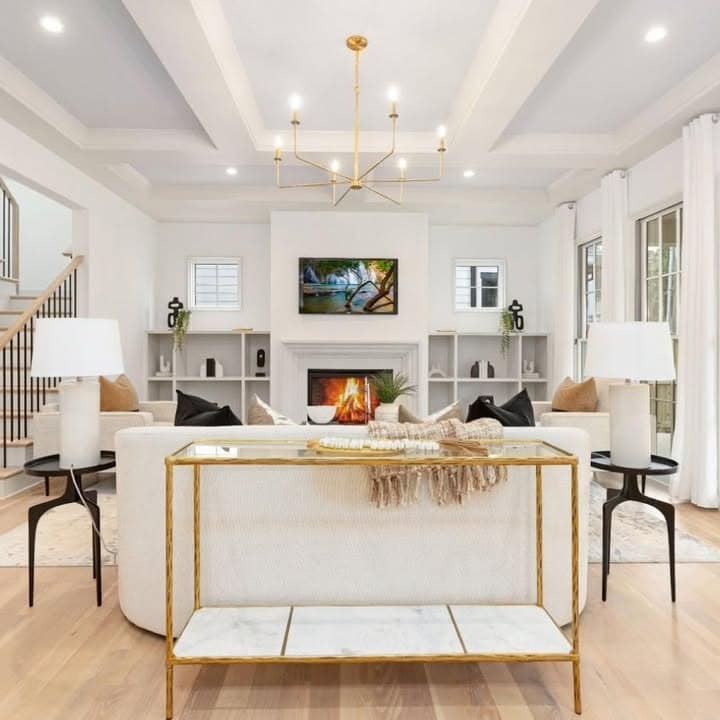 18. Bright Transitional Harmony - fireplace living room ideas