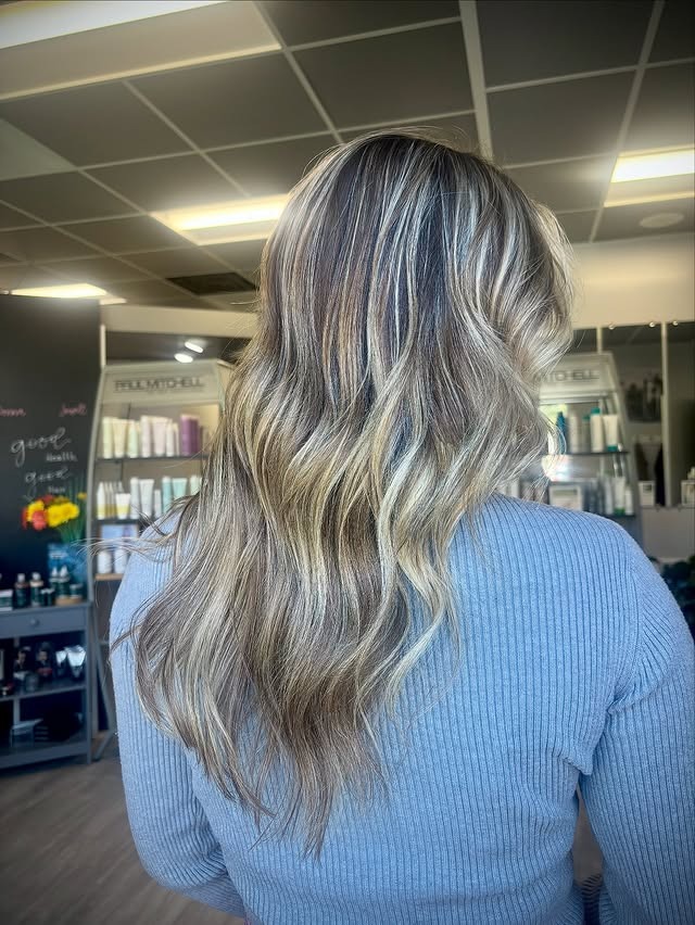 2. Cool-Toned Ash Balayage with Textured Waves - Blonde Highlights Hair Color