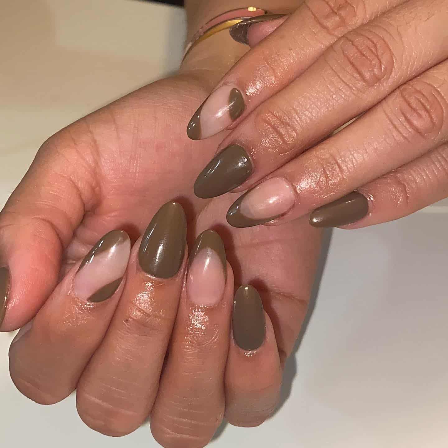 3. Mocha Abstract Curves - short rounded nail ideas