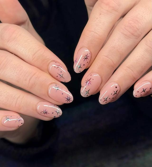6. Pastel Constellation Art - short rounded nail ideas