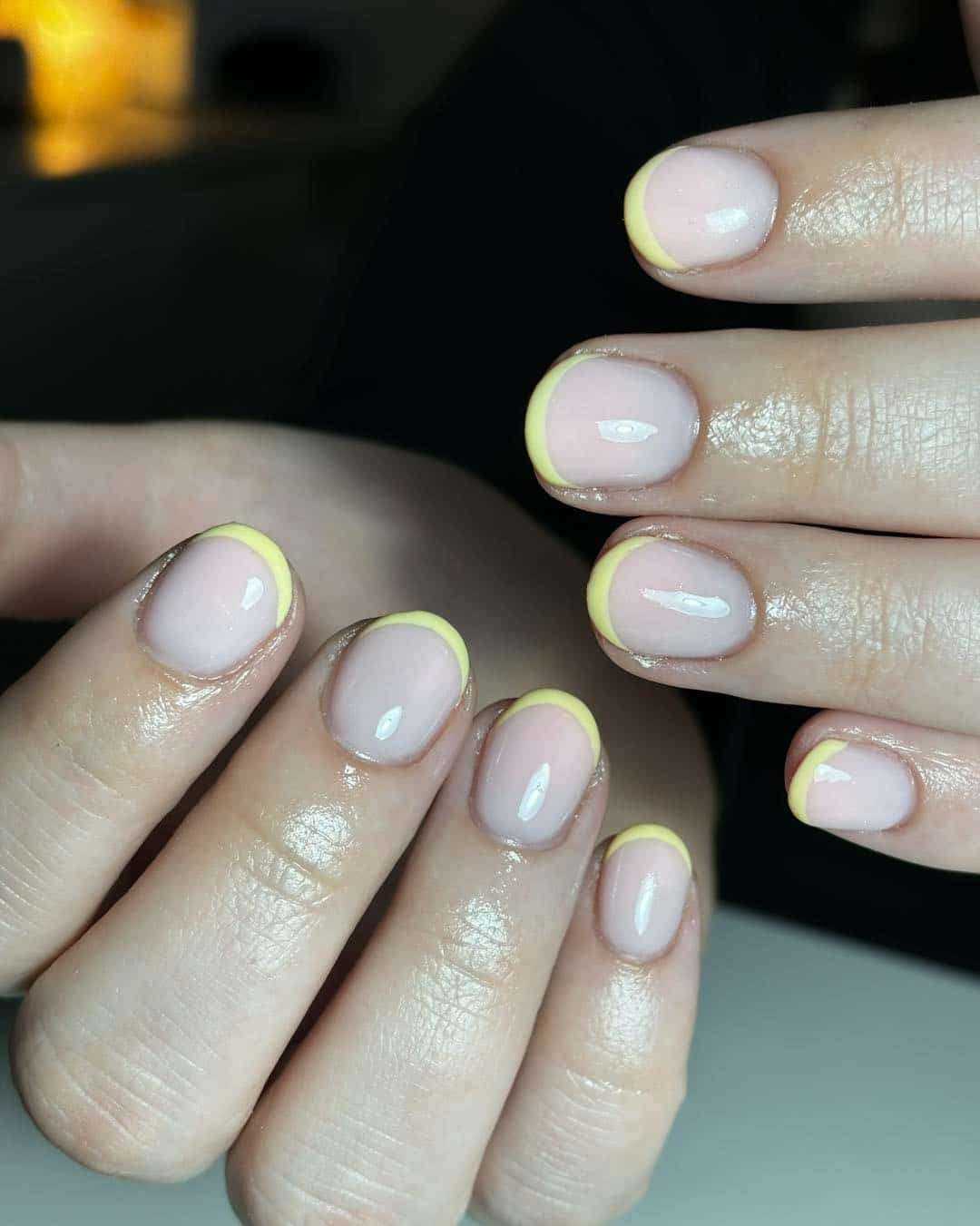 9. Lemon French Short Nails - short rounded nail ideas