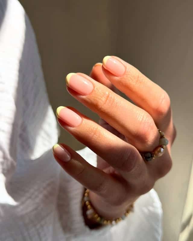 11. Lemon Edge French Short Nails - short rounded nail ideas