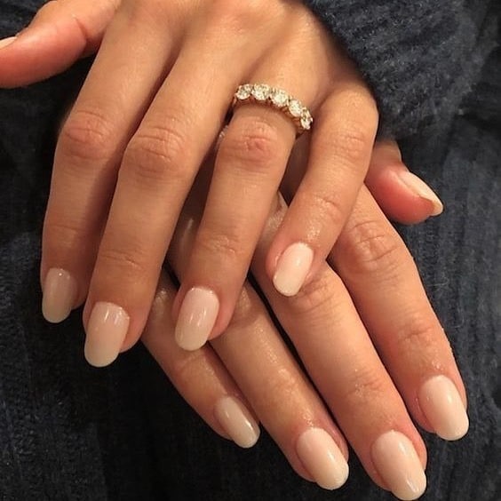 18. Classic Milky Nude Short Nails - short rounded nail ideas