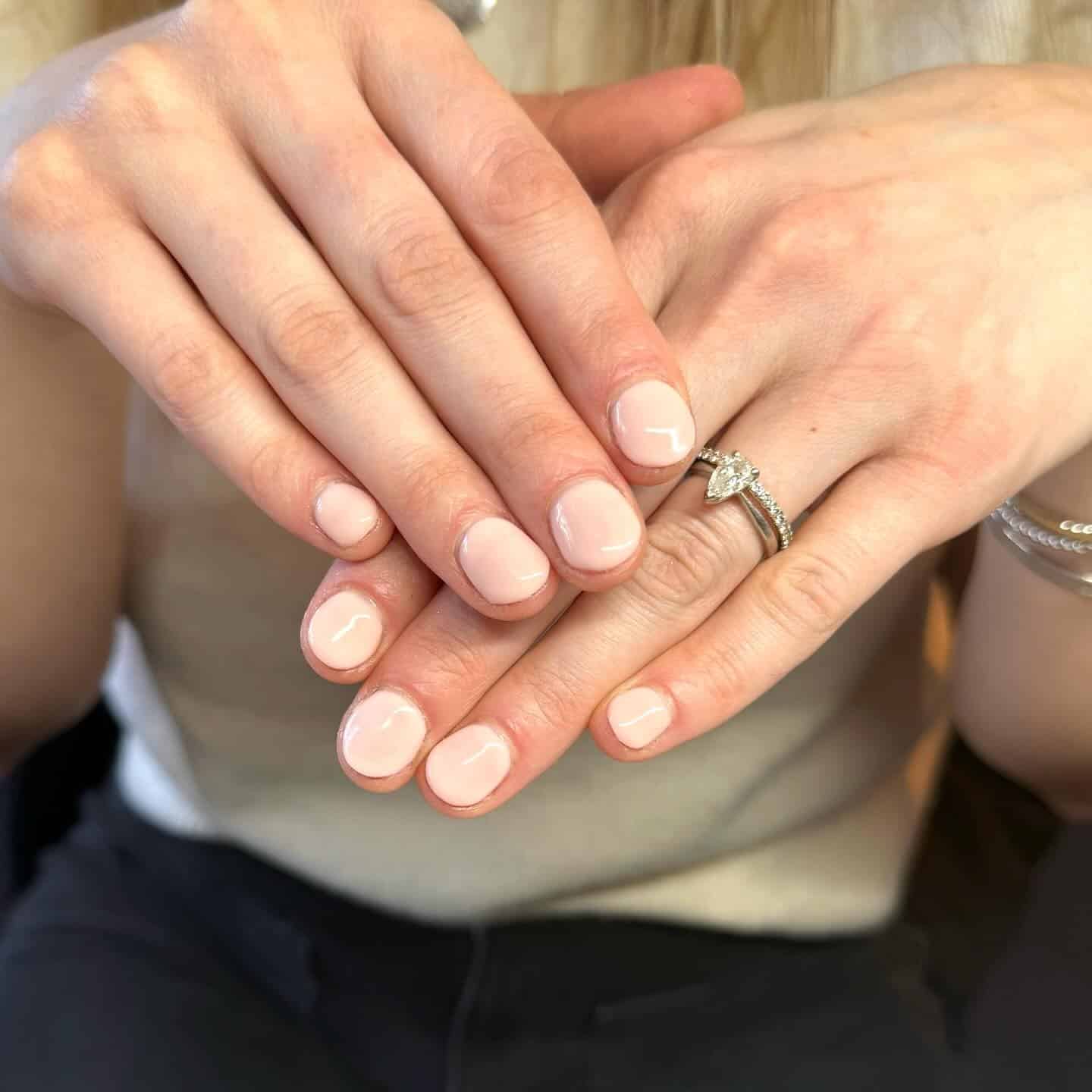 21. Soft Nude Shine Short Nails - short rounded nail ideas