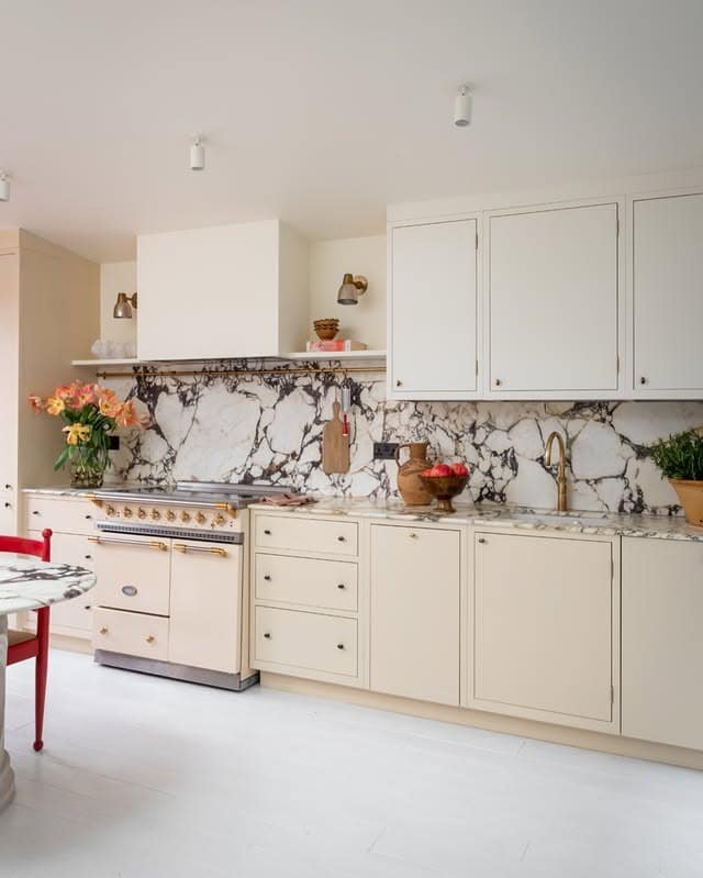 3. Cream and Marble Harmony - white kitchen floor ideas