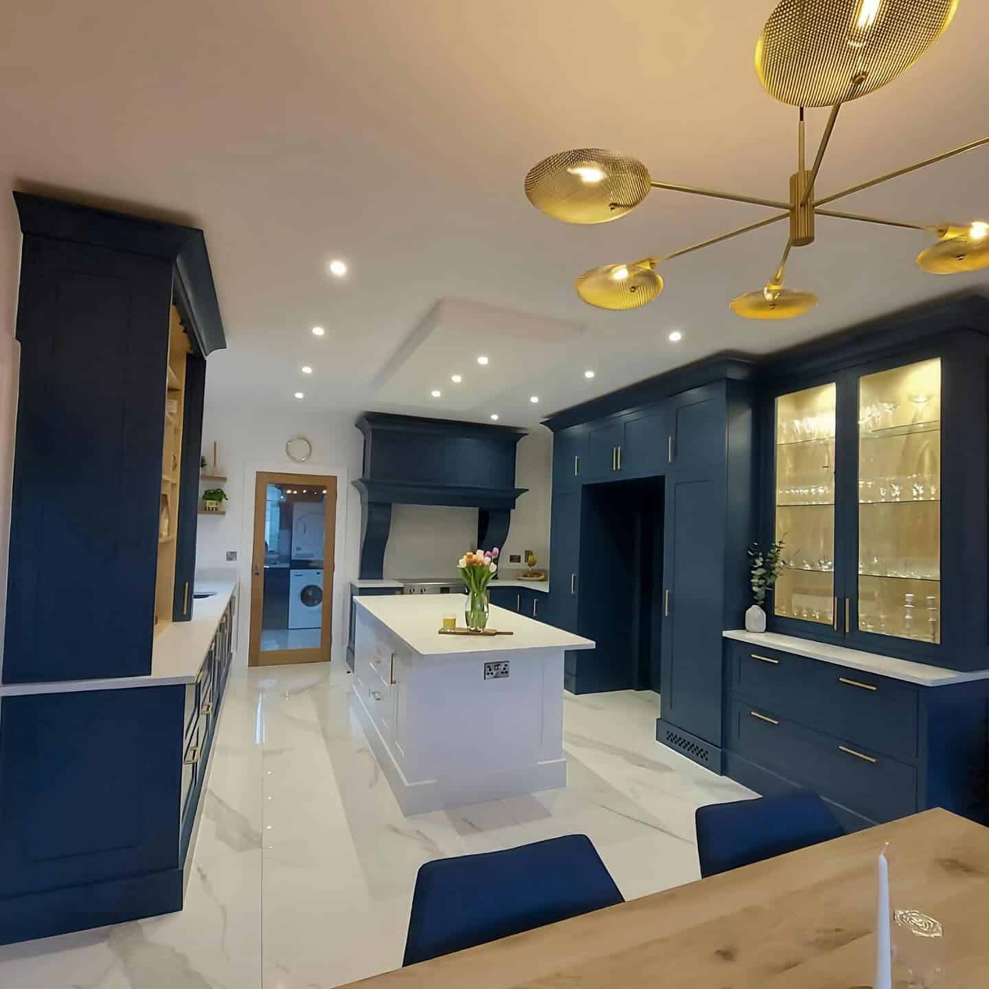 8. Royal Blue Sophistication with Gold Highlights - white kitchen floor ideas