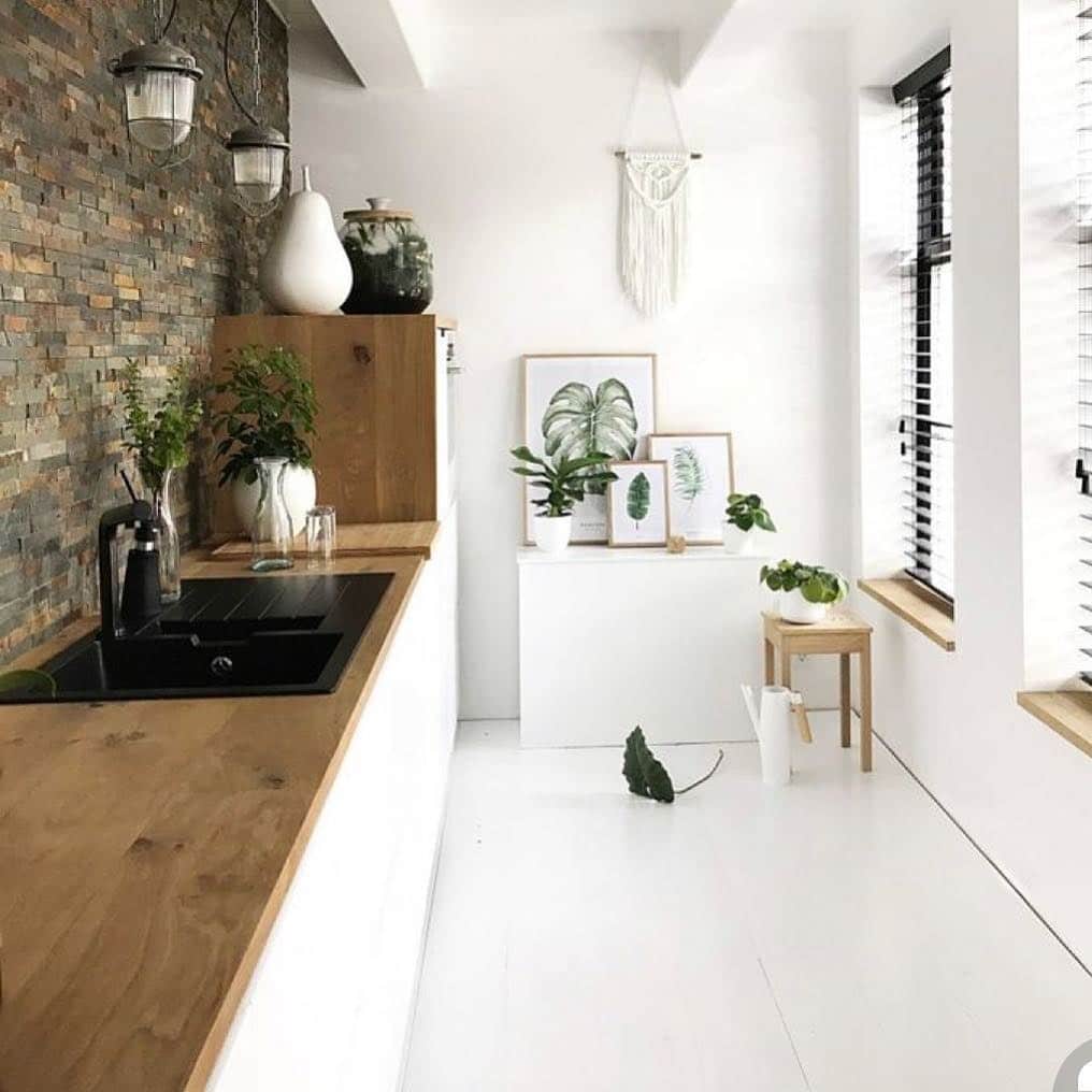 10. Organic Warmth with Wood and White Balance - white kitchen floor ideas