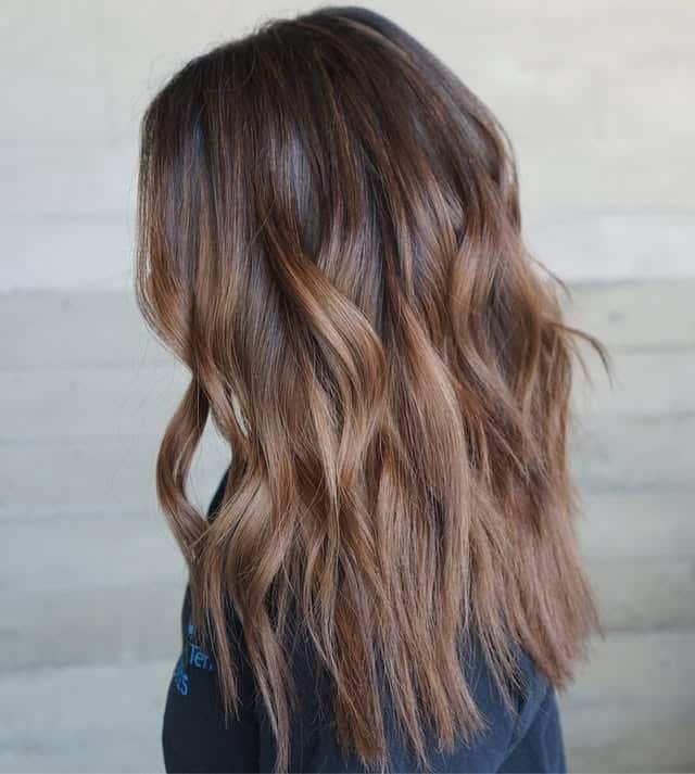 2. Textured Brunette Layers with Caramel Blend - Medium Brown Hair Color