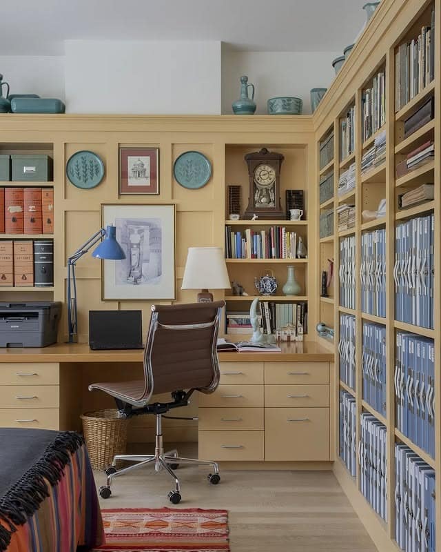 3. Heritage Charm with Mustard Millwork - guest bedroom office ideas