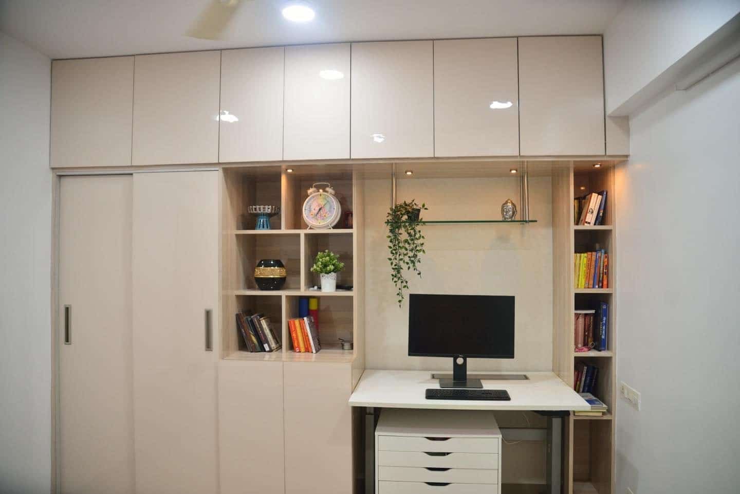 6. Streamlined Gloss with Built-In Functionality - guest bedroom office ideas