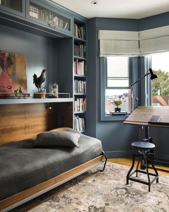 9. Cozy Studio with Multifunctional Storage - guest bedroom office ideas