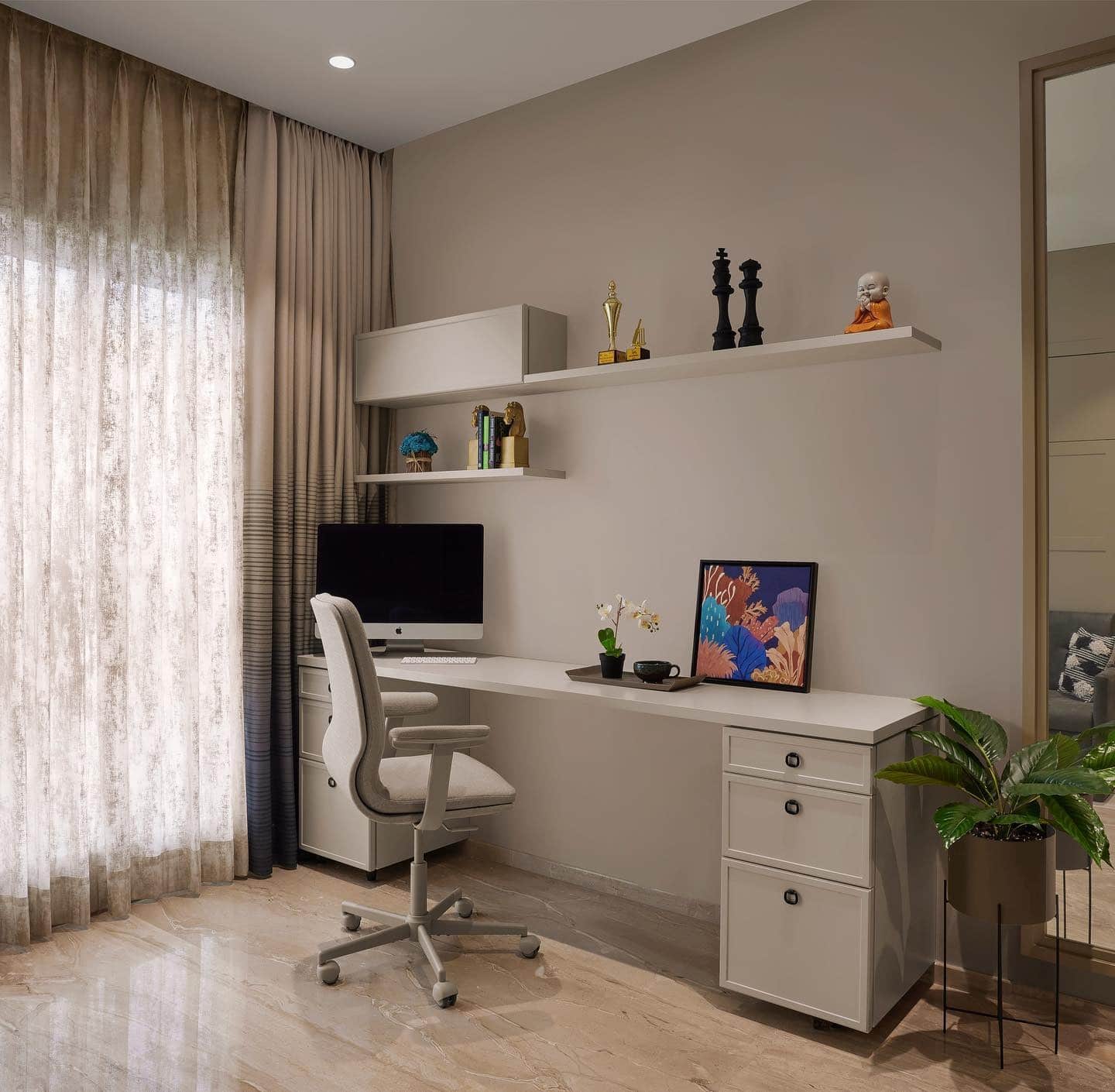 10. Contemporary Comfort in Taupe and Cream - guest bedroom office ideas