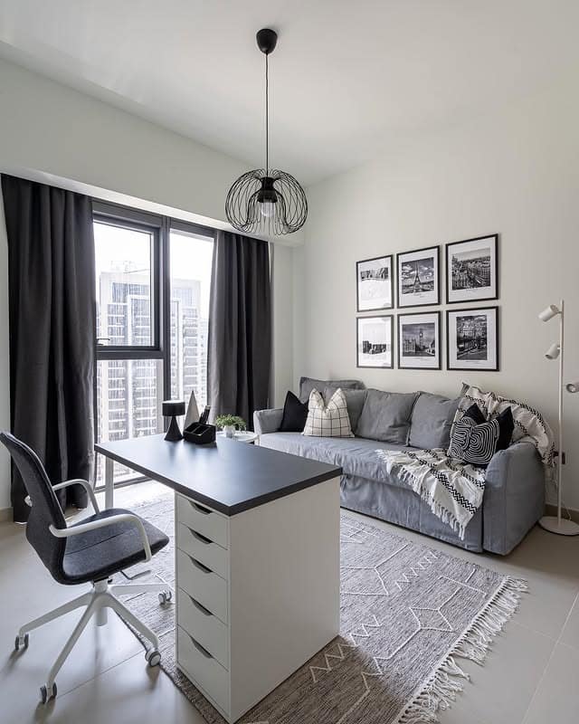 11. Urban Monochrome Simplicity - guest bedroom office ideas