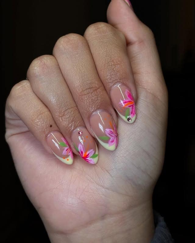 1. Tropical Bloom French Tips - short spring nail ideas