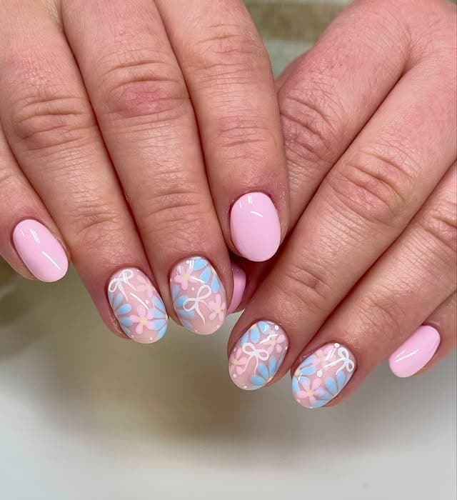 5. Petal Ribbon Delight - short spring nail ideas