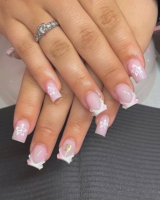 14. Pastel Bow Elegance - short spring nail ideas