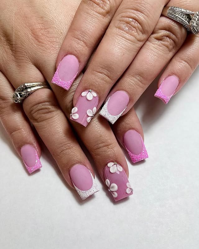 15. Pink Velvet Petal Tips - short spring nail ideas