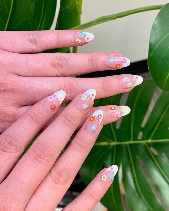 20. Mini Meadow French Tips - short spring nail ideas