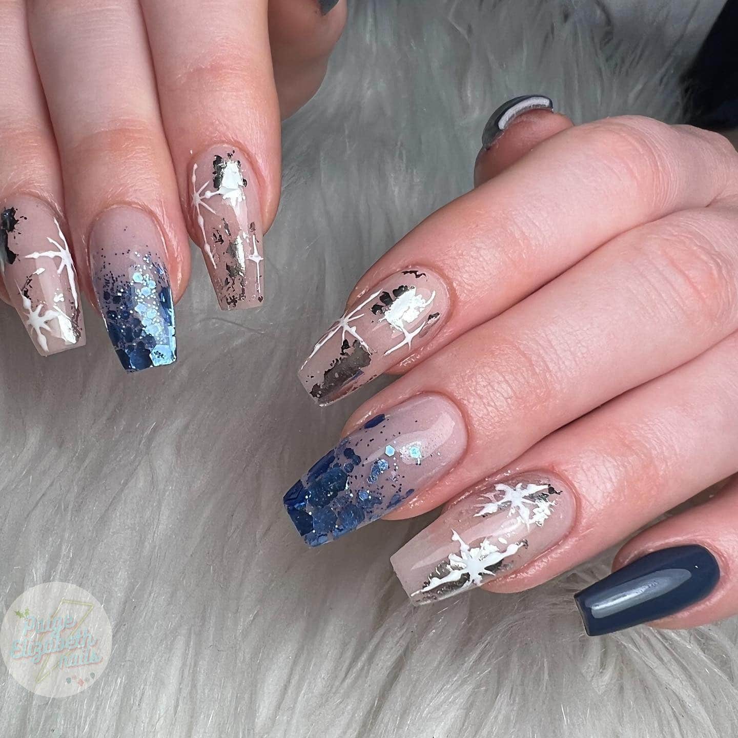 3. Midnight Glacier Nails - silver and blue nail ideas