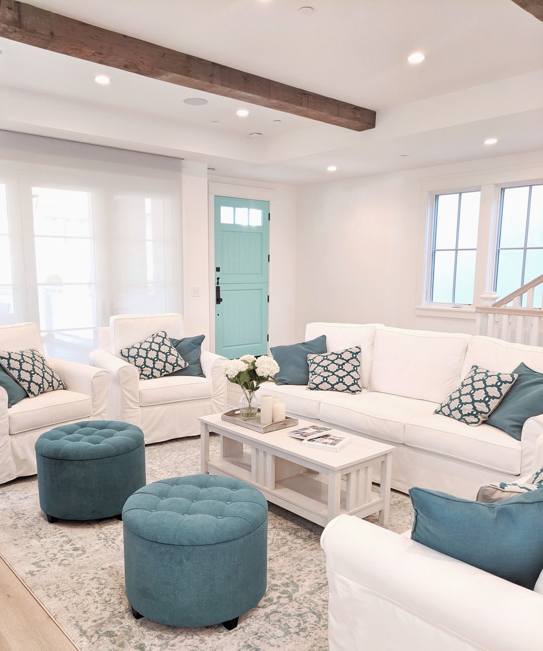 7. Aqua Door Delight - beachy living room ideas
