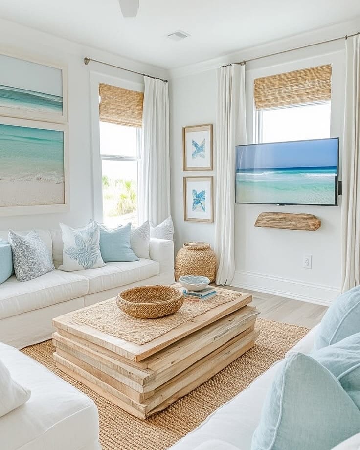 22. Seafoam Serenity Space - beachy living room ideas