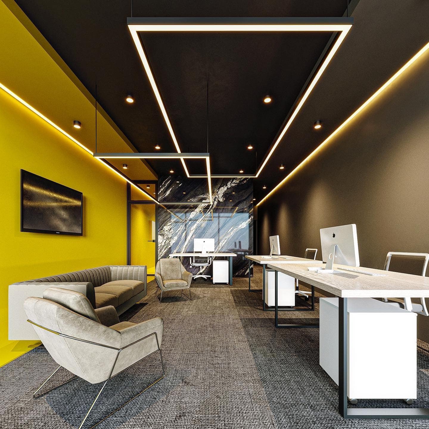 4. Golden Contrast Office - yellow office ideas