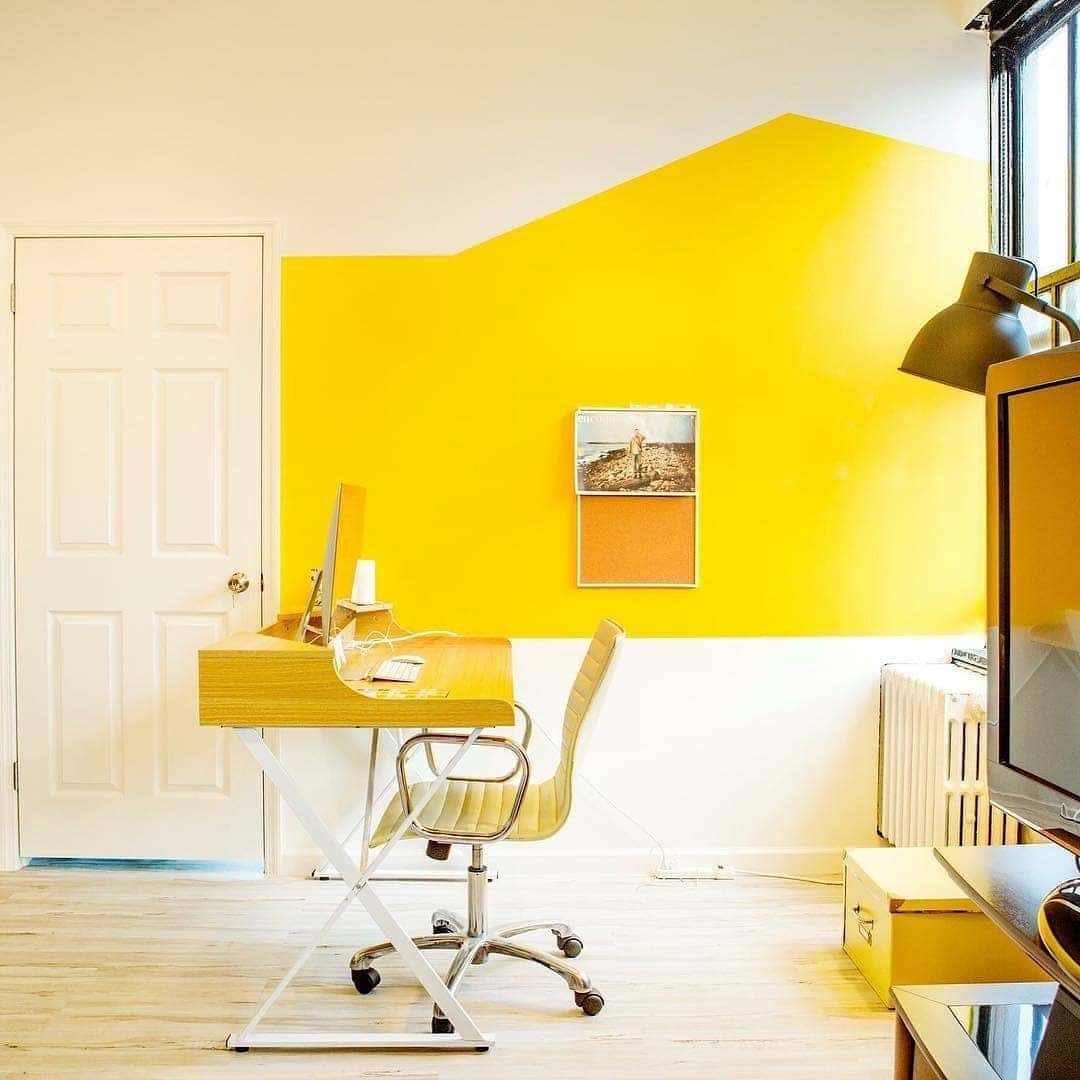12. Geometric Glow Office - yellow office ideas