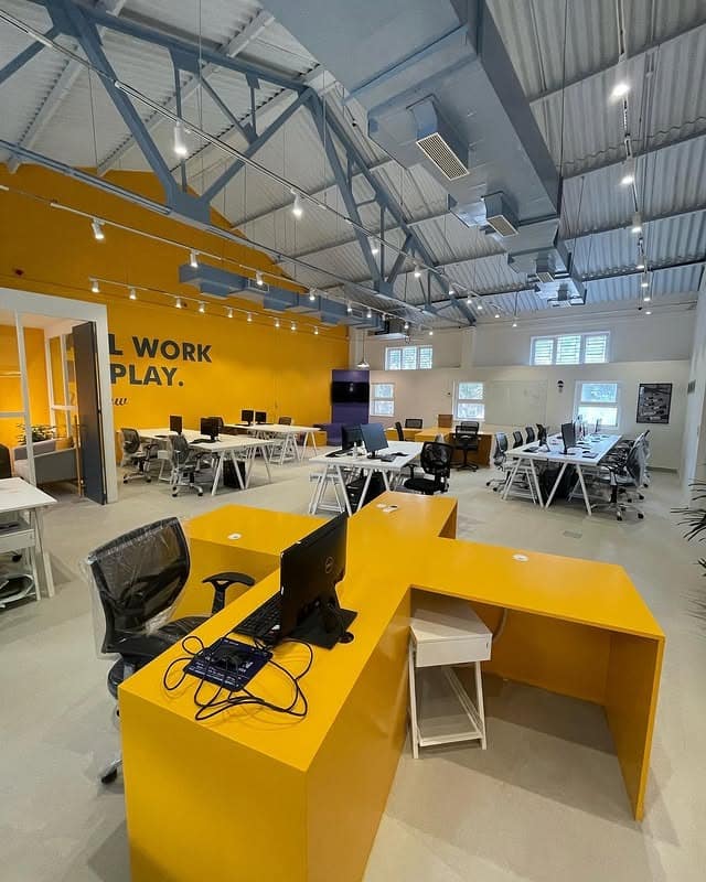 14. Work & Play Loft Office - yellow office ideas