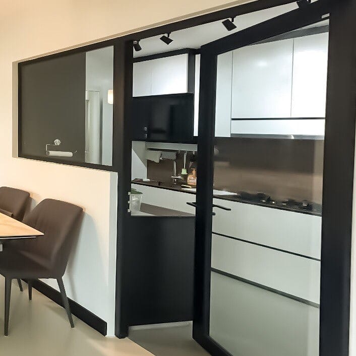 1. Modern Monochrome Kitchen Partition - kitchen and living room divider ideas